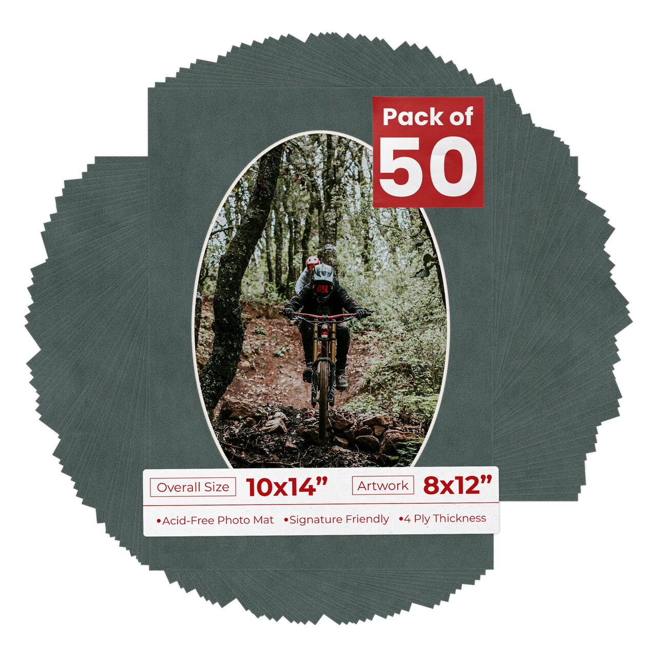 Dark Grey Suede Mat Board for 10x14 Frames - Oval Opening for 8x12 Photos